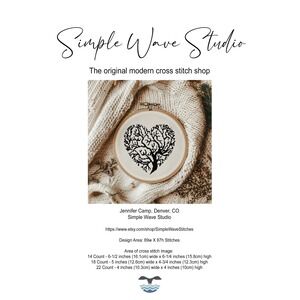 Silhouette Tree of Life in a Heart Black Work Counted Cross Stitch Pattern Chart